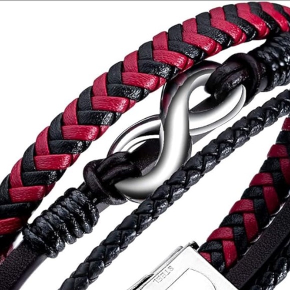 NEW Men’s PU Leather With Infinity Symbol Bracelet - Picture 2 of 9